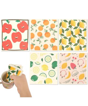5Pcs Swedish Dishcloths for Kitchen Kitchen Dish Towels Absorbent Kitchen Dishcloths Washable Kitchen Dish Rags Soft Cellulose Sponge Cloths 7.7 x 6.7inch Kitchen Wash Rag for Washing Dishes (A)