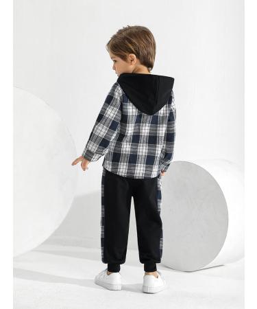 Boys Hoodie Plaid Sweatshirt & Pants Set | Toddler Kids Outfit 5-6 Years | Dark Blue Plaid Tracksuit School Playsuit - Buy Online on GoSupps.com