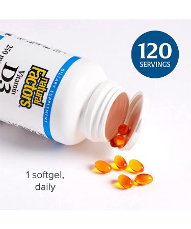 Natural Factors Vitamin D3 250 mcg (10,000 IU) - 120 Softgels for Bone & Immune Health - Buy Online on GoSupps.com