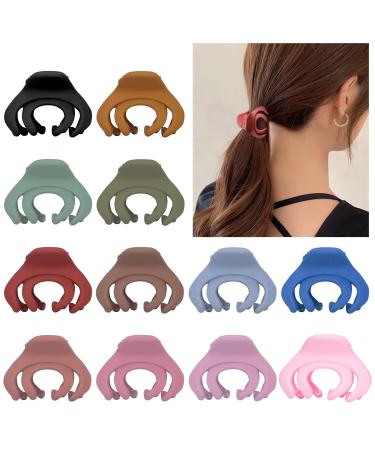 Unaone 12 Pack Small Octopus Hair Clips for Women Girls Hair Claw Clips 1.5 Inches Mini Matte Hair Clips for Thin Hair No-Slip Mini Hair Clip Hair Styling Accessories for Women and Girl Multi-colored