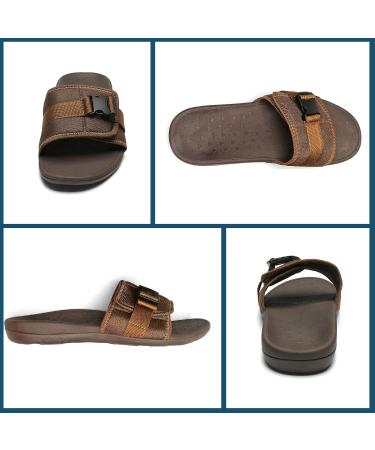 MEGNYA Men's Orthotic Walking Sandals | Arch Support, Plantar Fasciitis Relief | Comfortable Slide Sandals for Foot Pain | 11 W3 Dark Brown - Buy Online on GoSupps.com