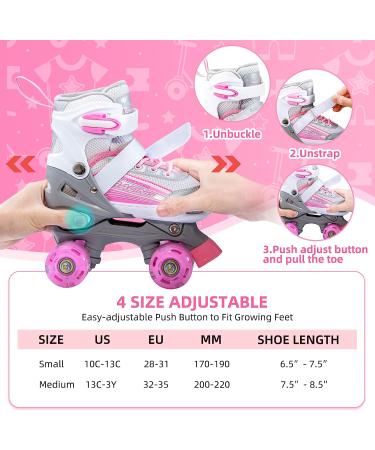 Kuxuan Saya Roller Skates for Kids | Adjustable with Light-Up Wheels | Pink & Gray | Small (10-13 US) - Buy Online on GoSupps.com