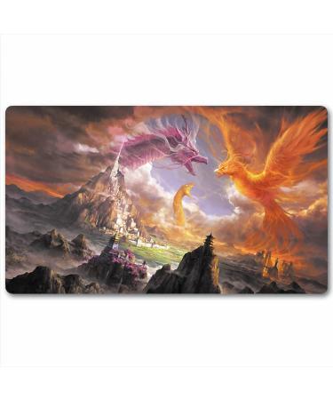 Board Game TCG Playmat Tabletop Card Playmat MTG RPG CCG Trading Card Game Play mats Smooth Cloth Surface Rubber Base with Stitched Edges Original Play Mat Art Designs 24X14inch-dragon Phoenix Snake
