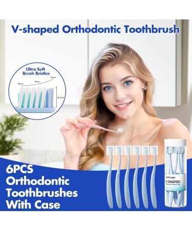 V-Shaped Orthodontic Toothbrush for Braces - 6 Count Ultra Soft Bristle Toothbrush & Head Covers for Teens & Adults - Blue - Buy Online on GoSupps.com