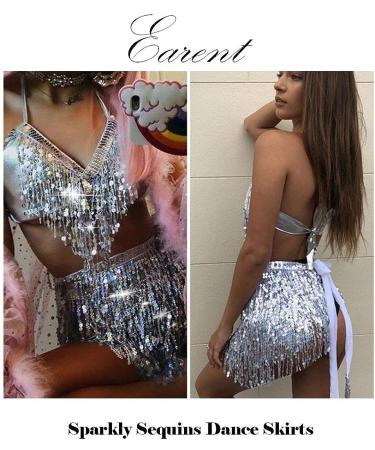 EARENT Silver Belly Dance Hip Skirt with Sequins Tassel Hip Scarf for Women - Buy Online on GoSupps.com