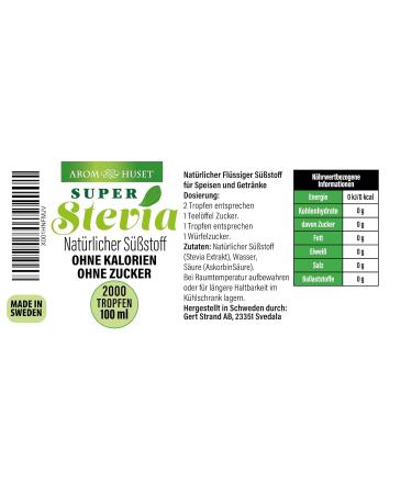100% Pure Natural Super Stevia Sweetener - Zero Calorie Sugar Replacement Drops | Tasteless Table Sweetness for Diabetics | Premium Quality from Sweden - 100 ml - Buy Online on GoSupps.com