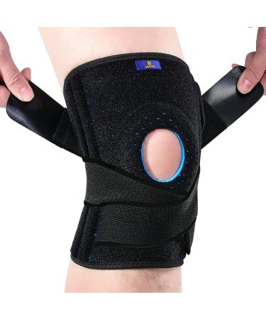 ABYON Knee Brace Knee Support with Side Stabilizers and Gel Pad Adjustable Non-Slip Open Patella Support for Men Women Arthritis Meniscus Tears LCL/MCL/ACL Ligament Joint Pain (S/M) S/M Black
