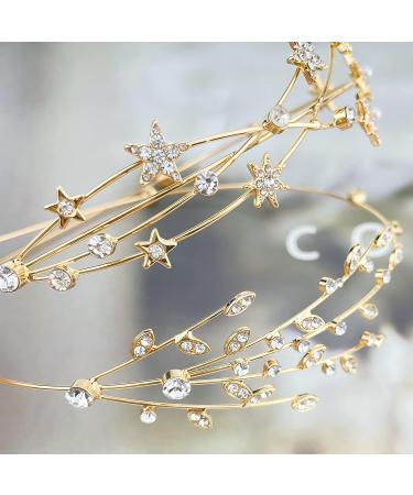Gold Rhinestone Five-pointed Star Headband Set for Wedding Hair - Elegant Women's Bridal Hair Accessories - Buy Online on GoSupps.com