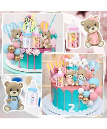 Acmee 47 PCS Bear Cake Toppers - Mini 3D Bear BABY Letters Milk Bottle Blue Pink Gold Foam Balls Cake Toppers for Gender Reveal Baby Shower Party Cake Decorations Bear Bear - Gender Reveal - Buy Online on GoSupps.com