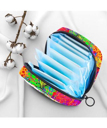 Stylish Menstruation Pad Bag with Zipper | Women's Napkin & Tampon Organizer - Colorful Pacific Symbol & Feathers Design - Buy Online on GoSupps.com