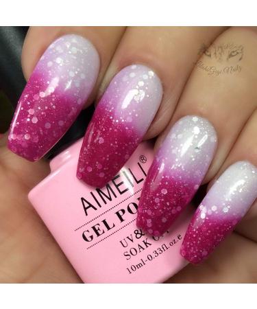 AIMEILI Soak Off UV LED Temperature Colour Changing Chameleon Gel Nail Polish - Hot Pink to Glitter White (TC04) 10ml - Buy Online on GoSupps.com