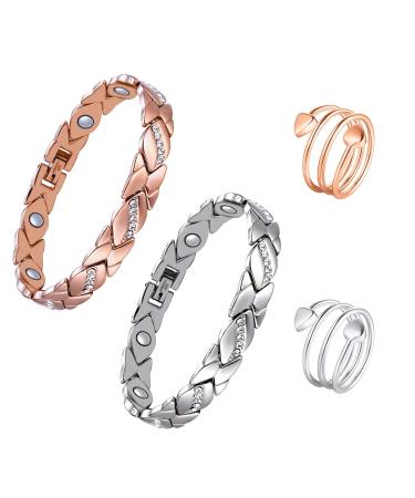 Magnnet hard band for Losing 2PCs magnetic therapy bracelet unisex magnetic lymph detox bracelet magnetic bracelet with 2PCs lymphatic drainage ring 1PCs adjuster for size adjustment 1PCs gift box