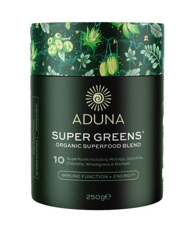 Aduna Organic Super Greens Blend | 100% Natural Superfood Powder for Immune Support & Energy | Stir-in Blend with 10+ Superfoods Moringa & More | Vegan Powder for Smoothies Shakes & Yoghurt | 250g Super Greens 1 Count (Pa