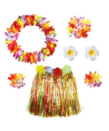 Hawaiian Leis Plumeria Hair Clips Luau Tropical Headband Flower Wreath Barrettes Headpiece Wristbands Grass Skirt Women Floral Necklace Bracelets Hair Bands Summer Beach Vacation Party Decorations