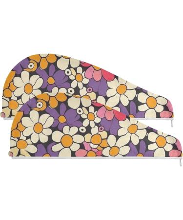 Cartoon Colorful Flower Hair Towel 2 Pack - Super Absorbent Quick Dry Turbans for Women & Girls - Buy Online on GoSupps.com