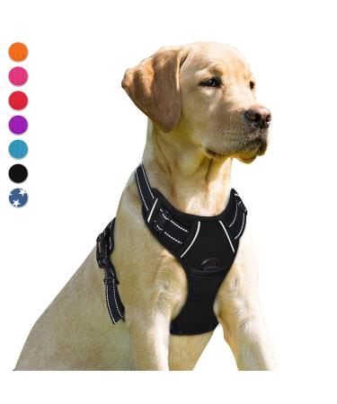 BARKBAY No Pull Dog Harness Front Clip Heavy Duty Reflective Easy Control Handle for Large Dog Walking Large(Chest:27-32") Black
