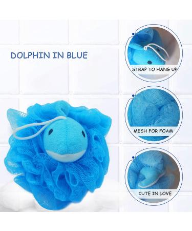 Bleu Bath Kids Exfoliating Bath Scrubber - 4 Pack Animal Design Shower Balls for Baby & Toddler - Gentle Loofah Poufs in Colorful Marine Theme - Buy Online on GoSupps.com