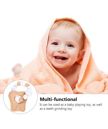 Organic Silicone Baby Teething Toy Bracelet Set - Healifty Beaded Rings & Wooden Shapes x2 - Beige 8x8cm - Buy Online on GoSupps.com