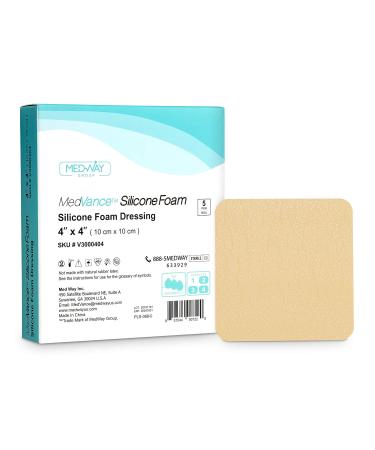 MedVance TM Silicone - Silicone Adhesive Foam Absorbent Dressing, 4"x4", Box of 5 dressings 5 Count (Pack of 1)