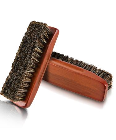 Amabro 2PCS Horsehair Brush Shoe Shine Brushes Leather Polish Brush Suede Buffing Shoes Cleaning Brushes Horse Hair Bristles Brush Wood Handle for Boots Shoes Car Seats Sofas Bags Sneakers