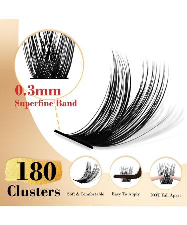 Cluster Eyelash Extensions 180 PCS - Wispy DIY Individual Lashes Soft Mink False Eyelashes with Super Thin Band - Mixed Tray (C-8-16mix) for Stunning Volume - Buy Online on GoSupps.com