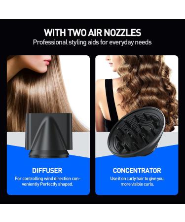 Professional Ionic Negative Hair Dryer 1800W with Diffuser - Fast Drying Lightweight Portable for Curly & Straight Hair - Buy Online on GoSupps.com