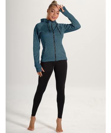 Icyzone Women's Sports Jacket Full Zip Running & Training Hoodie with Hood Long-Sleeved Fitness Jacket for Winter - Size S Blue - Buy Online on GoSupps.com