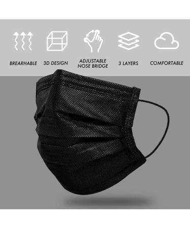 Lamy 50 PCS Black Disposable Face Masks - 3 Ply Breathable Protection for Men and Women - Buy Online on GoSupps.com
