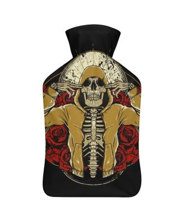 Skeleton Flower Hot Water Bottle With Cover Plush Bed Bottle Hand Warmer For Adults And Children 26.5X15.3cm