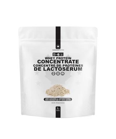Canadian Protein Grass-Fed New Zealand Whey Concentrate 24g of Protein | 2 kg of Unflavoured Low Carb Keto Friendly Workout Recovery Drink | Undenatured Whey Protein Shake