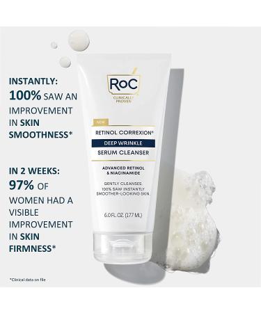 RoC Retinol Correxion Deep Wrinkle Serum with Niacinamide - Anti-Aging Facial Cleanser & Makeup Remover - 6.0 fl oz - Buy Online on GoSupps.com
