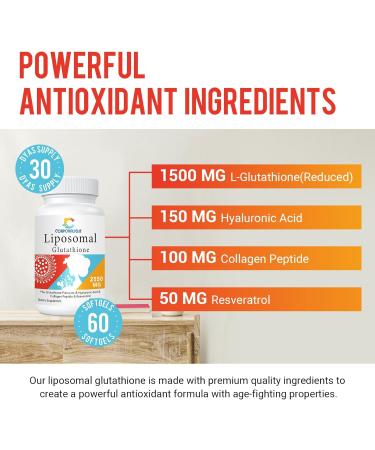 Buy 2550mg Liposomal Glutathione Softgels - High Absorption Antioxidant Supplement for Aging & Immunity Made in USA Gluten-Free Non-GMO - 120 Count - Buy Online on GoSupps.com