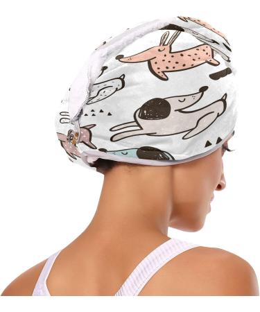 Hand Drawn Dogs Dry Hair Cap & Quick Drying Towel Set - Super Absorbent Soft & Comfortable 2 Piece with Button Headband - Buy Online on GoSupps.com