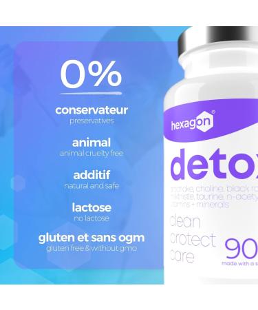 Detox NAC N-Acetyl-Cysteine Artichoke Milk Thistle Black Radish - Drainer and Elimination - Powerful and Fast Liver Detox & Colon - +1 Month of Cure - Made in France - 90 Capsules - Hexagon - Buy Online on GoSupps.com