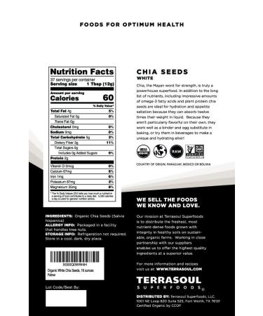 Terrasoul Superfoods Organic White Chia Seeds 2 Lbs (2 Pack) - Rich in Omega Fats, Fiber, and Plant Protein - Buy Online on GoSupps.com