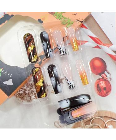 Buy SINSEN Halloween Press on Nails - Long Square Shape Ghost & Spider Web Design - 24Pcs Decorative Fake Nails for Women - Buy Online on GoSupps.com