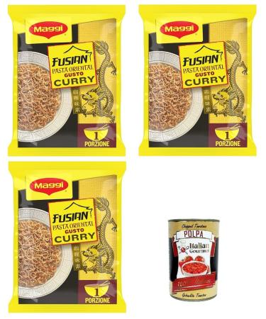 Italian Gourmet E.R. Maggi Fusian Curry Pack of 3 Instant Curry Pastes and Spices 71g + Gourmet Italian Polpa 400g