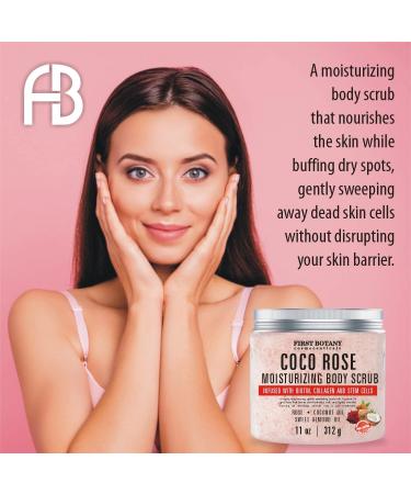 Coconut Rose Body Scrub Exfoliator with Biotin, Collagen & Stem Cells | Natural Exfoliating Salt Scrub for Moisturizing Skin, Acne, Cellulite, Wrinkles | 11 oz - Buy Online on GoSupps.com