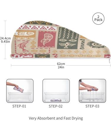 Tribal Ethnic Drawing Dry Hair Cap & Towel Set | Quick-Dry Super Absorbent Soft 2-Piece Bundle - Buy Online on GoSupps.com