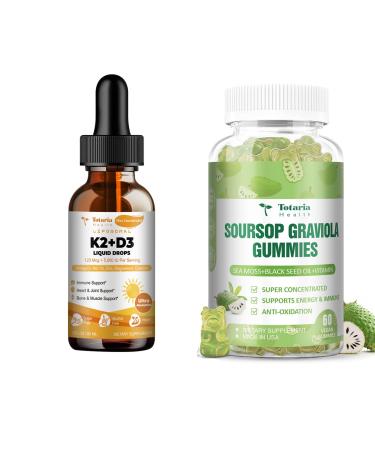 Liposomal Liquid Vitamin D3 K2 Supplement + Sugar Free Soursop Oil Graviola Sea Moss Gummies