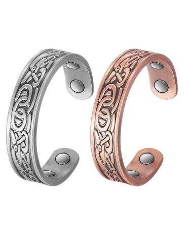 2 Pack 3500 Gauss Magnetic Copper Ring 99.99 Pure copper magnetic therapy health jewelry 4 magnets relieve joint pain improve blood circulation and fatigue