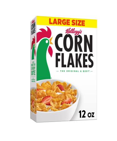 Kellogg's Corn Flakes Cold Breakfast Cereal, 8 Vitamins and Minerals, Fat Free, Large Size, Original, 12oz Box (1 Box)