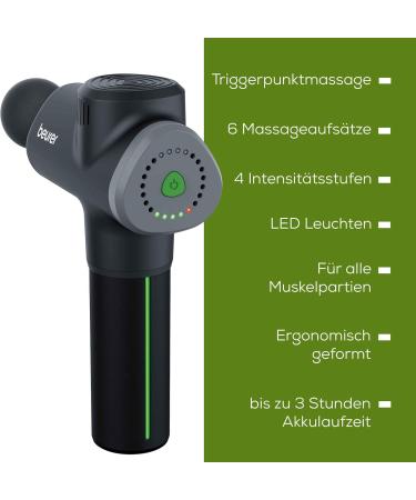Beurer MG 180 Massage Gun - 6 Attachments 4 Intensity Levels for Targeted Muscle Relief & Recovery | International Shipping Available - Buy Online on GoSupps.com