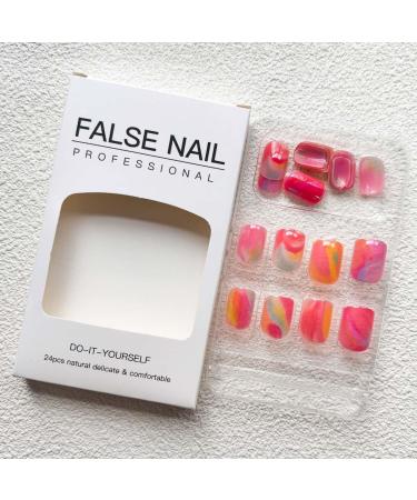 Square Fake Nails - Short Press-On Color Gradient Full Cover Acrylic Nails (24 Pcs) for Instant Manicure | Glossy Glue-On Design - Buy Online on GoSupps.com