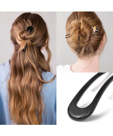 U Shaped Hair Pins French Hairpin Vintage Forks Sticks Bobby Pin Kit for Updo Bun Women Girls Hairstyle Hair Accessories 4 Pieces (Black) - Buy Online on GoSupps.com