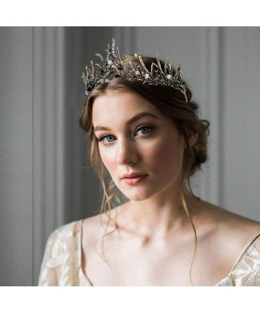 Crystal Crown Tiara for Women - Vintage Queen Princess Headpiece with Pearl - Bridal Hair Accessories for Christmas, Halloween, Birthday, Wedding, Prom, Pageant - Bronze - Buy Online on GoSupps.com
