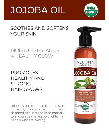 Velona Jojoba Oil USDA Certified Organic - 8 oz | 100% Pure & Natural | Cold Pressed, Hexane Free | Moisturizing for Face, Hair, Body | Helps with Stretch Marks & Cuticles - Buy Online on GoSupps.com
