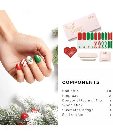NAILOG Semi Cured Gel Nail Strips Glossy & Long Lasting Soft Gel Finish (20 Extra Long Nail Stickers) | Nail Wraps Festive Fir - Buy Online on GoSupps.com