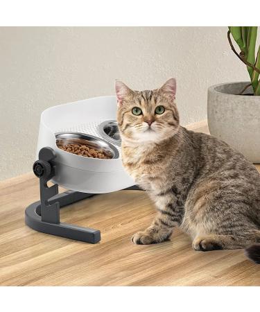 All for Paws Height Adjustable Cat Elevated Bowls Stainless Steel Dog Food Water Bowls, Raised Cat Feeder Mess Proof Pet Feeding Bowls, Dishwasher Safe Small