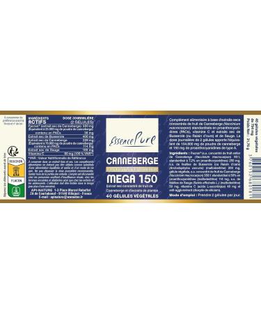 Cranberry Mega 150 PACs Pure Essence - Cranberry x50 Concentrated Bearberry Sage & Vitamin C - 40 Vegan Capsules Per Api-Nature - Buy Online on GoSupps.com